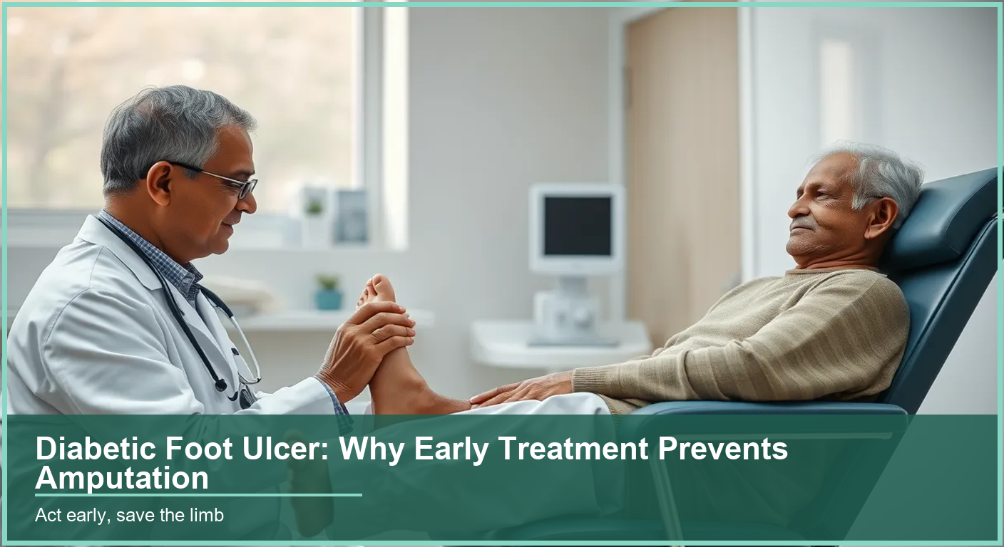 Doctor examining the foot of a diabetic patient during an early foot ulcer check at a clinic