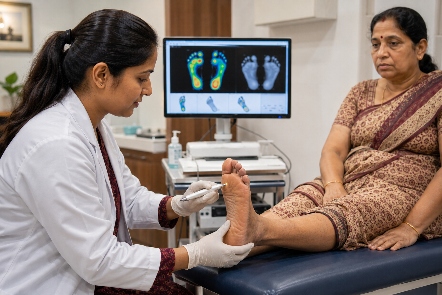 Diabetic foot assessment and diagnosis at Elegance Diabetic Foot & Ulcer Clinic (EDFC) in India, led by Dr. Ashutosh Shah